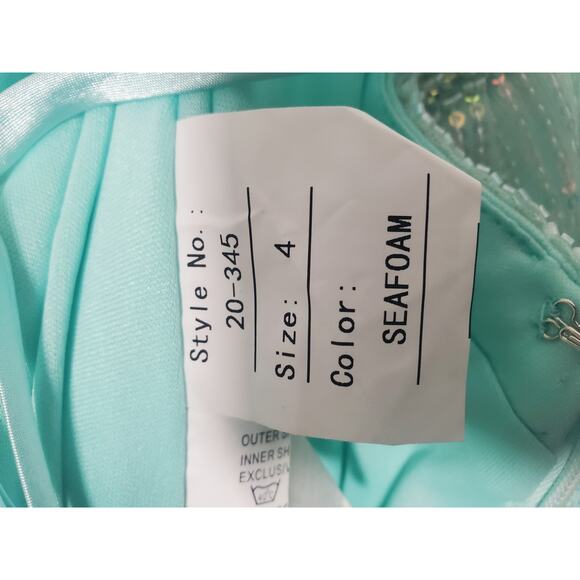 Madison James Seafoam Mermaid Maxi Gown Sz 4 sequinces open back strapes sparkle - Picture 6 of 8